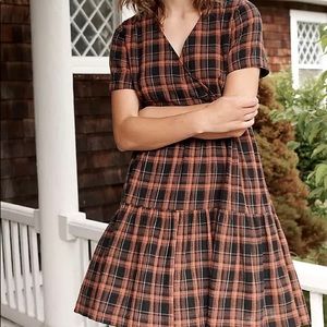 Plaid Faux Wrap Short- Sleeve Tiered Mini Dress Madewell